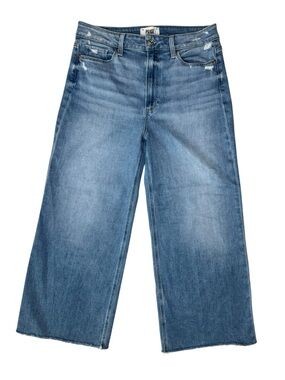Paige Anessa Wide Leg Crop Jeans 31 Raw Hem High Rise Blue